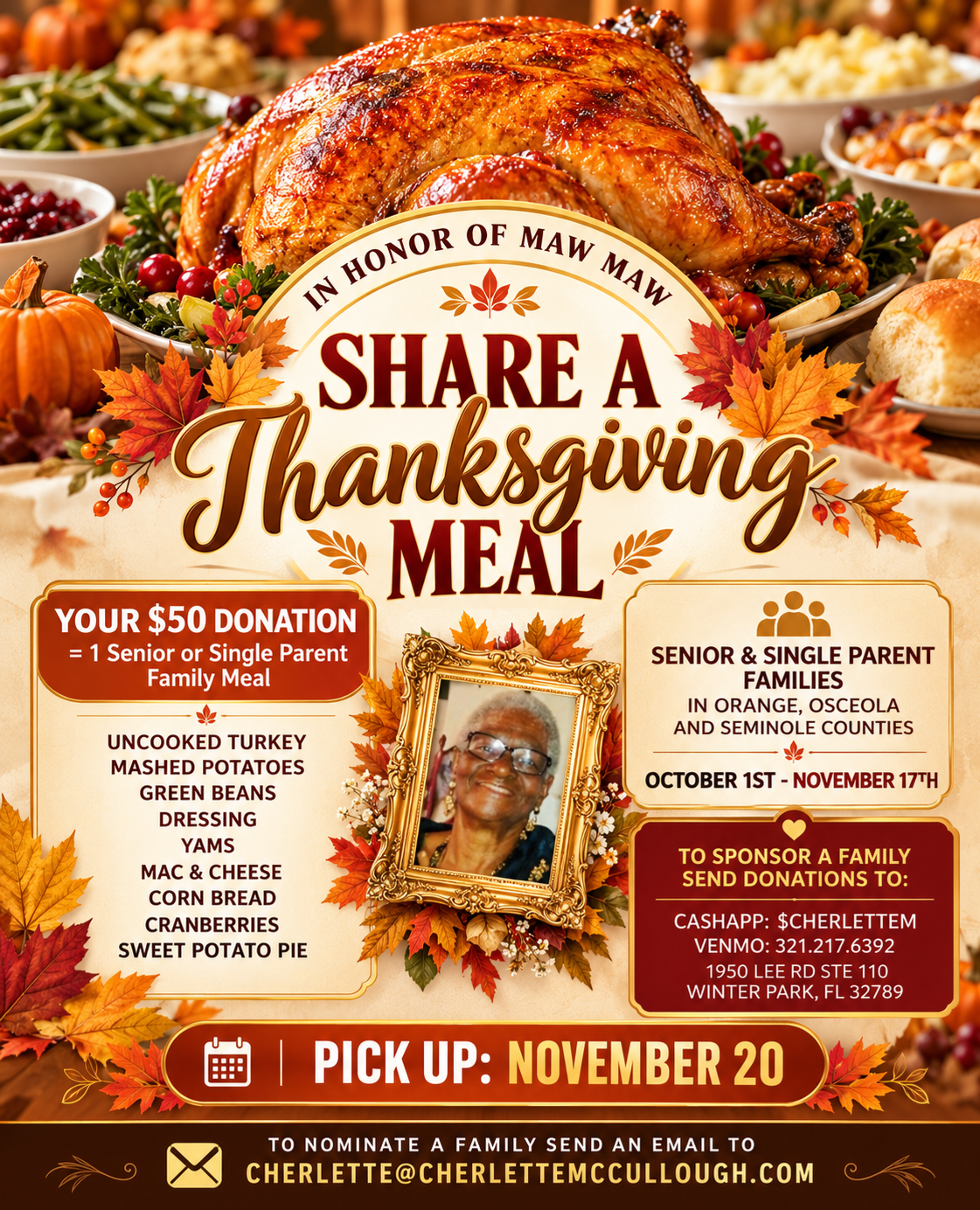 Thanksgiving Share a Meal initiative and giveaway honors family legacy | Submit your nomination  — WESH 2 Orlando