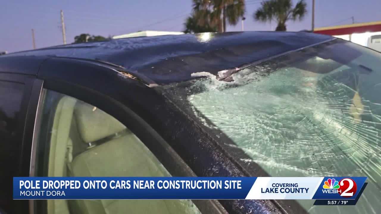 Pole falls on cars near Lake County roundabout work — WESH 2 Orlando, Lake Mary Community news